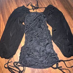 SHEIN Women's Sparkly Black Off Shoulder Bodycon Mini Dress Size S